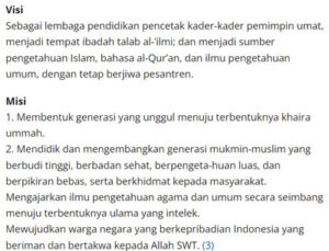 5 Visi Misi Pondok Pesantren Terbaik Di Indonesia